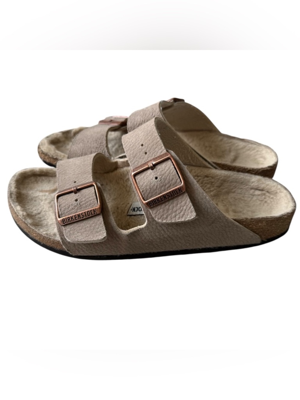 Sz 40 / 9  Womens Birkenstock Arizona Shearling Lined Taupe Suede Sandals